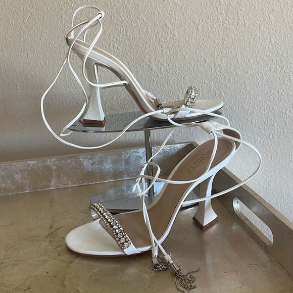 SCHUTZ White Heels with Silver Accents - Picture 2 of 6